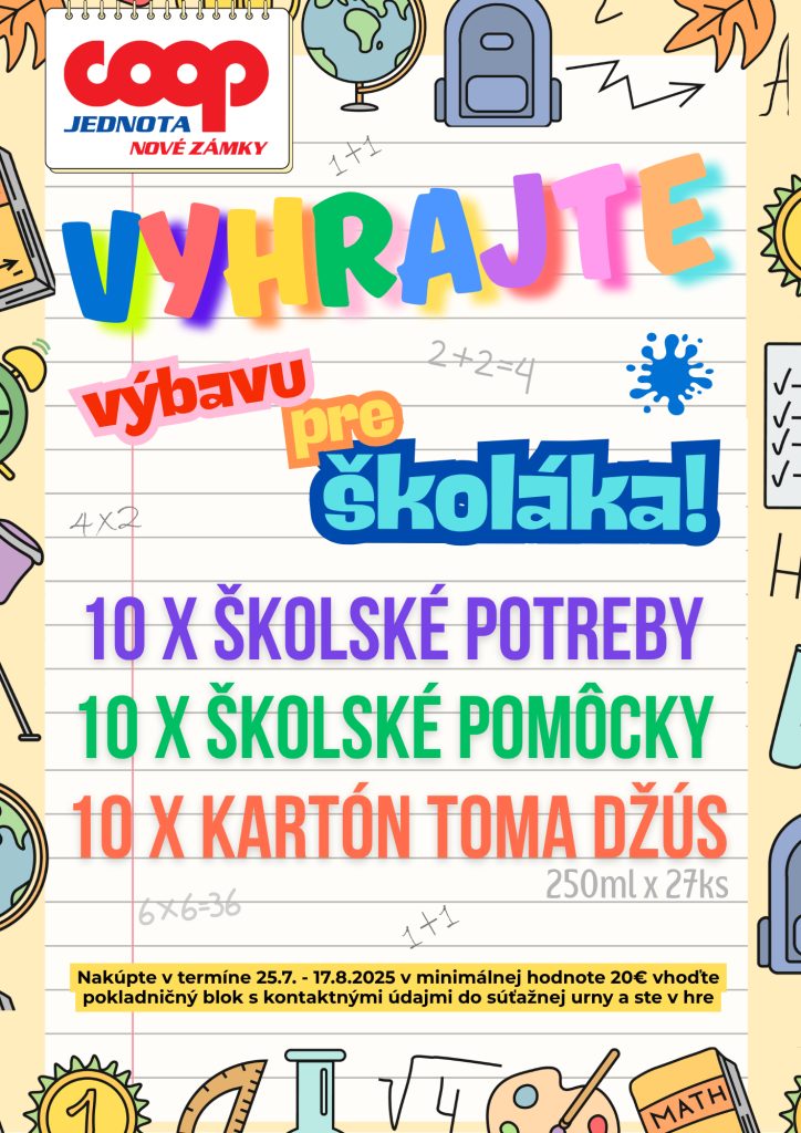 Súťaž vyhrajte školskú výbavu pre školáka - COOP Jednota Nové Zámky