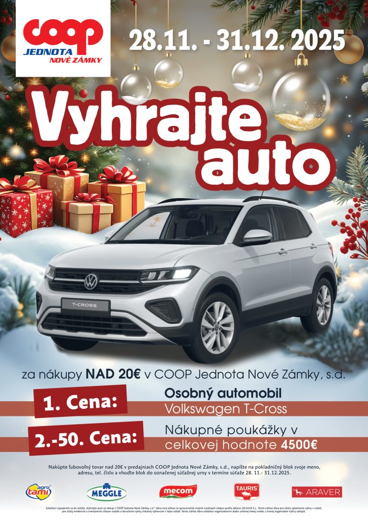 Vyhrajte nové auto, vianočná súťaž 2025, COOP Jednota Nové Zámky