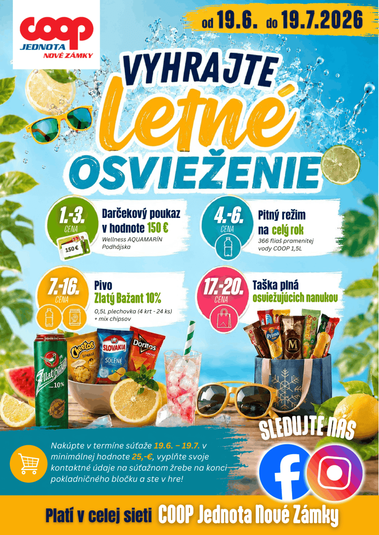 Súťaž vyhrajte letné osvieženie COOP Jednota Nové Zámky
