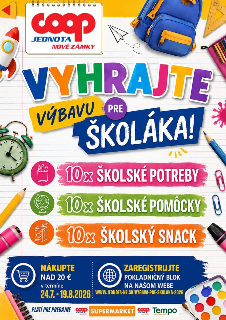 Súťaž vyhrajte výbavu pre školáka s COOP Jednotou Nové Zámky