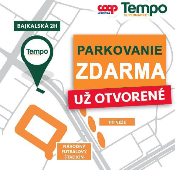 Parkovanie - COOP Jednota Tempo Supermarket OC Tehelko - COOP Jednota Nové Zámky
